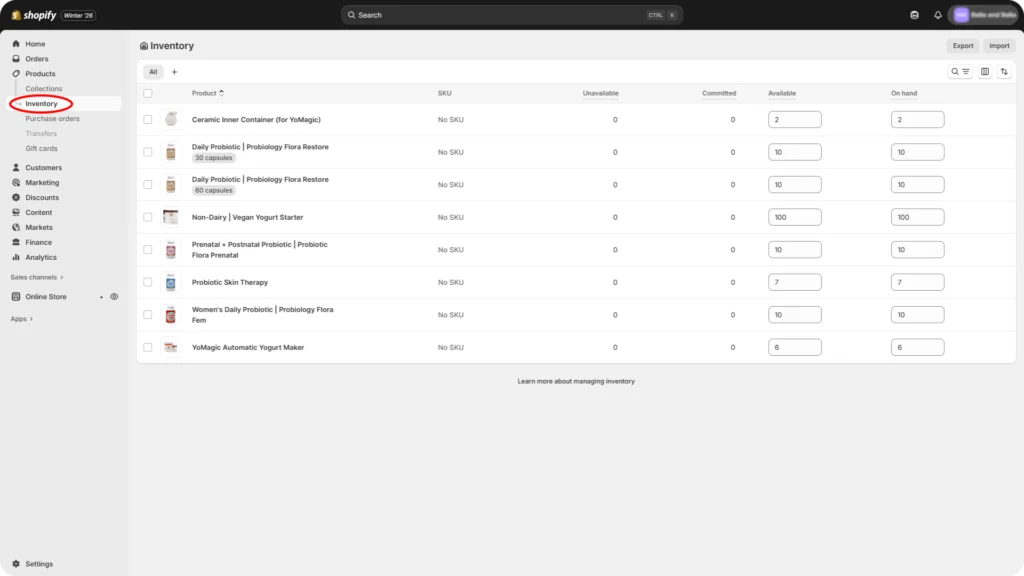 Shopify Inventory