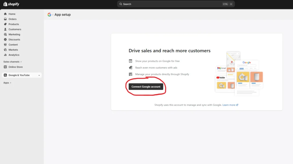 Connecting Google account to Shopify store