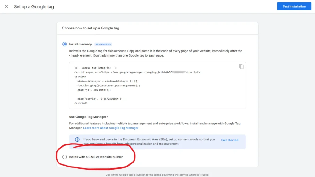 Google Tag manual installation
