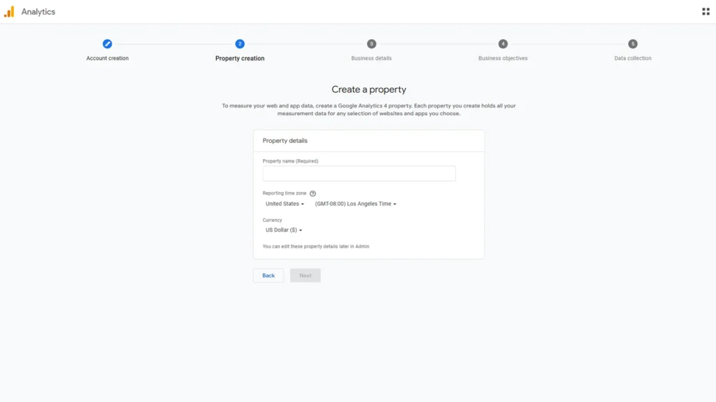 Google Analytics Property creation