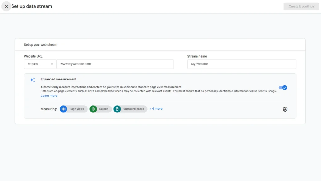 Google Analytics data stream setup