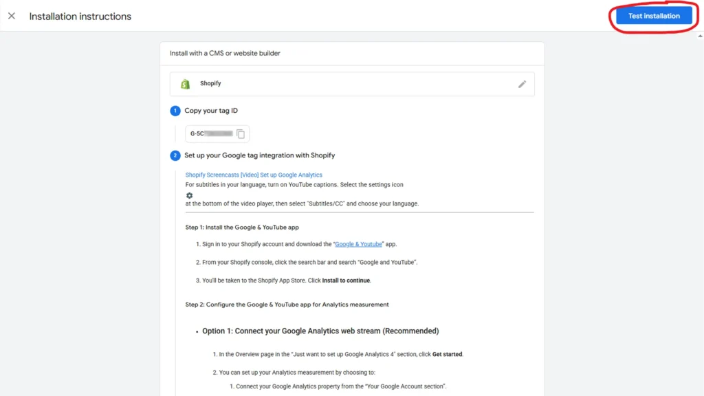Google Analytics installation test